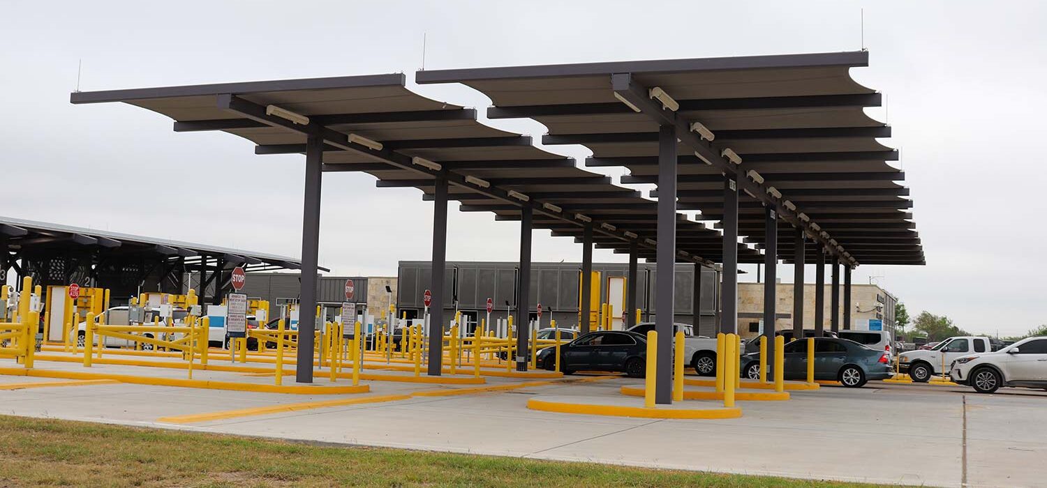 vehicle overhead awning at toll station Anzalduas